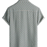 Men's Casual Vintage Geometric Cotton Shirt with Buttons Summer Retro Short Sleeve