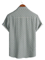 Men's Casual Vintage Geometric Cotton Shirt with Buttons Summer Retro Short Sleeve
