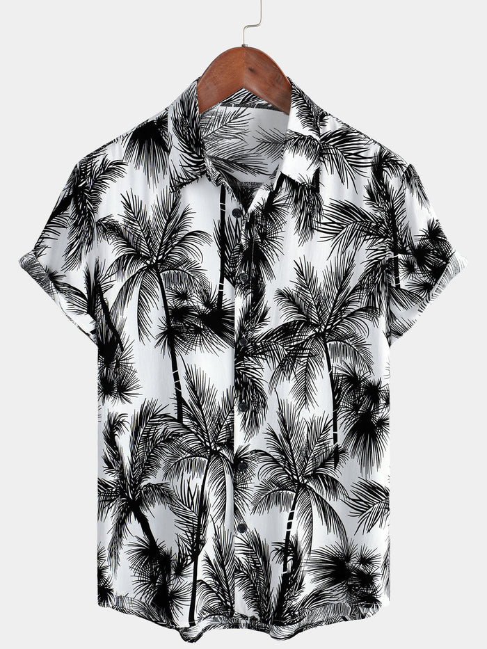 Button-Up Hawaiian Short Sleeve Shirt, Tropical Palm