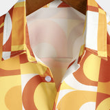 Retro Summer Men's Cotton Shirt, Buttons, Vintage Orange, Geometric, Disco, Beach, Cool, Short Sleeve