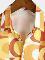 Retro Summer Men's Cotton Shirt, Buttons, Vintage Orange, Geometric, Disco, Beach, Cool, Short Sleeve
