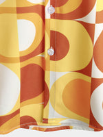 Retro Summer Men's Cotton Shirt, Buttons, Vintage Orange, Geometric, Disco, Beach, Cool, Short Sleeve