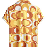 Retro Summer Men's Cotton Shirt, Buttons, Vintage Orange, Geometric, Disco, Beach, Cool, Short Sleeve