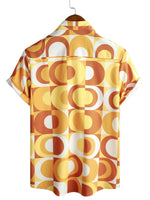 Retro Summer Men's Cotton Shirt, Buttons, Vintage Orange, Geometric, Disco, Beach, Cool, Short Sleeve