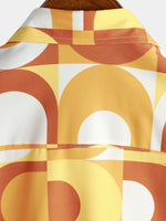Retro Summer Men's Cotton Shirt, Buttons, Vintage Orange, Geometric, Disco, Beach, Cool, Short Sleeve