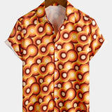 Vintage 70s Orange Geometric Circle Summer Beach Short Sleeve Shirt