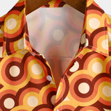 Vintage 70s Orange Geometric Circle Summer Beach Short Sleeve Shirt