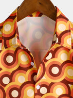 Vintage 70s Orange Geometric Circle Summer Beach Short Sleeve Shirt