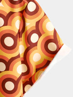 Vintage 70s Orange Geometric Circle Summer Beach Short Sleeve Shirt