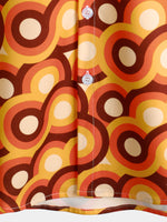 Vintage 70s Orange Geometric Circle Summer Beach Short Sleeve Shirt