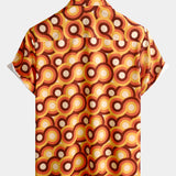 Vintage 70s Orange Geometric Circle Summer Beach Short Sleeve Shirt