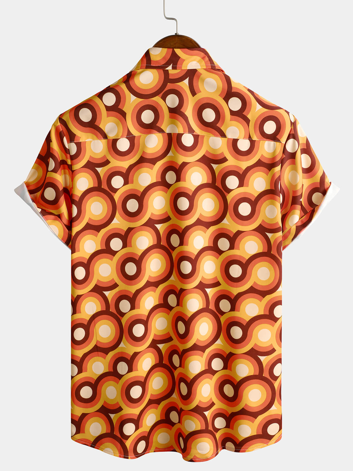 Vintage 70s Orange Geometric Circle Summer Beach Short Sleeve Shirt