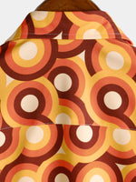 Vintage 70s Orange Geometric Circle Summer Beach Short Sleeve Shirt
