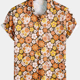 Sugar Skull and Daisy Print Holiday Style Short Sleeve Shirt