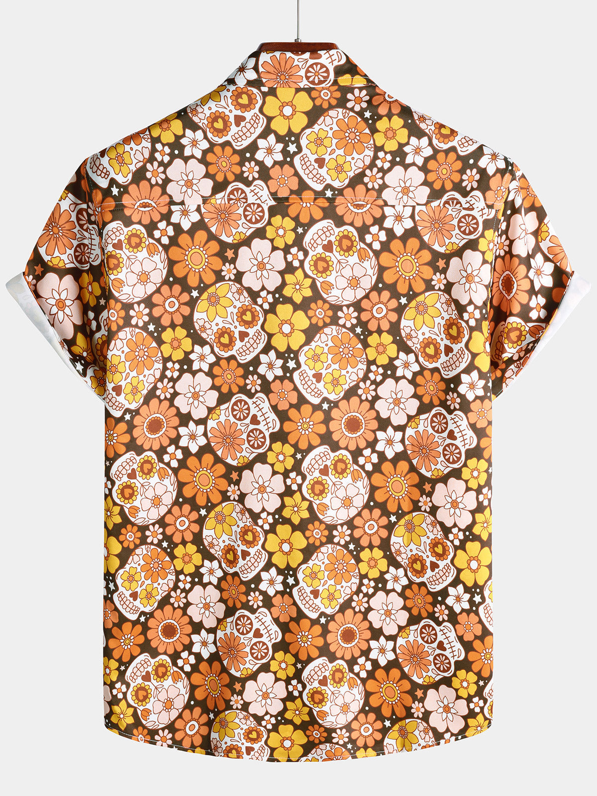 Sugar Skull and Daisy Print Holiday Style Short Sleeve Shirt