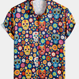 Sugar Skull Pattern Punk Rock Holiday Beach Short Sleeve Shirt