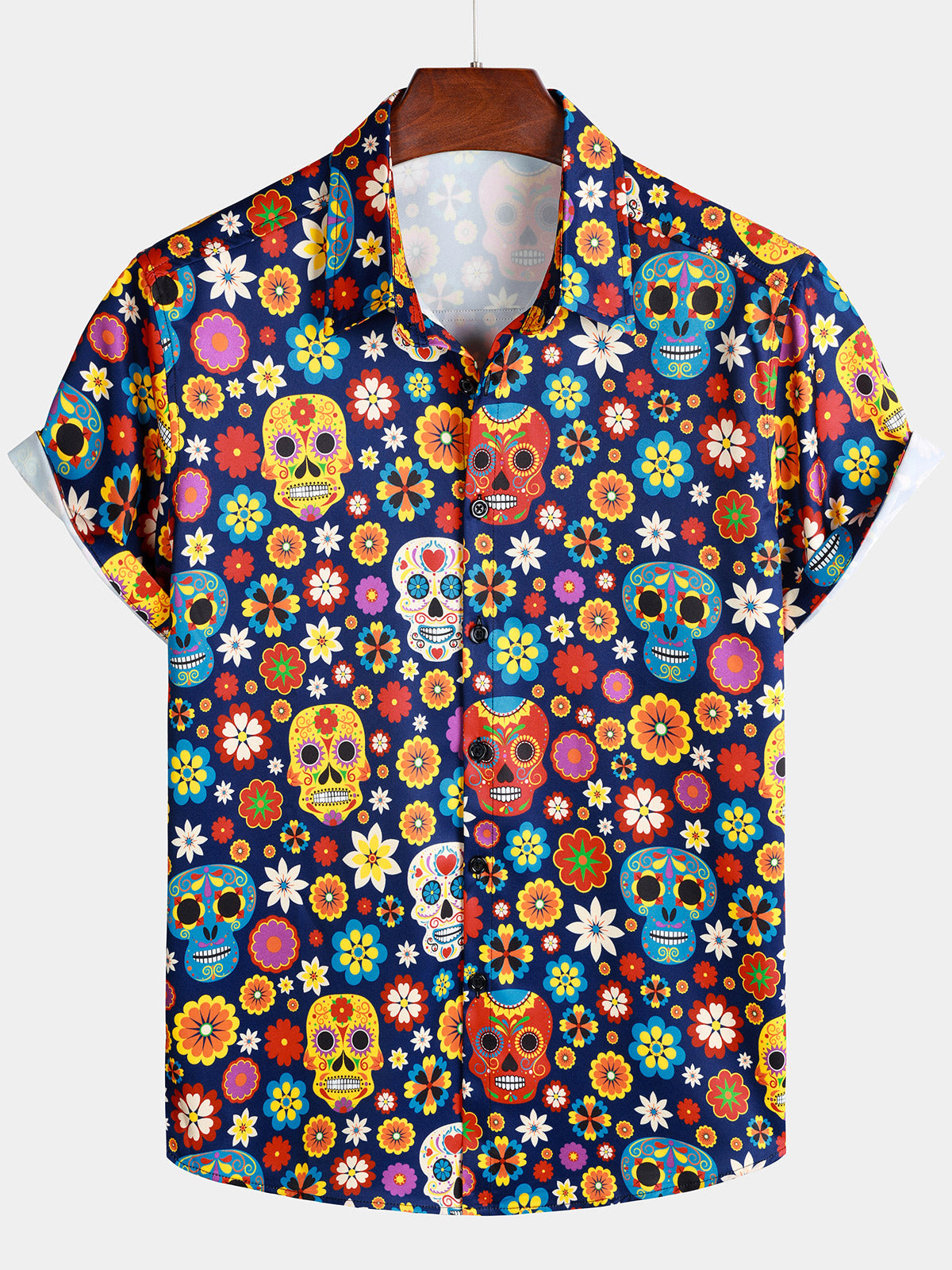 Sugar Skull Pattern Punk Rock Holiday Beach Short Sleeve Shirt