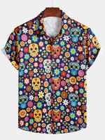 Sugar Skull Pattern Punk Rock Holiday Beach Short Sleeve Shirt