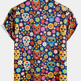 Sugar Skull Pattern Punk Rock Holiday Beach Short Sleeve Shirt