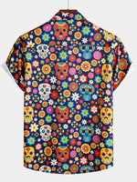 Sugar Skull Pattern Punk Rock Holiday Beach Short Sleeve Shirt