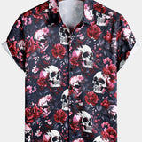 Floral and Skull Print Punk Rock Beach Style Short Sleeve Shirt