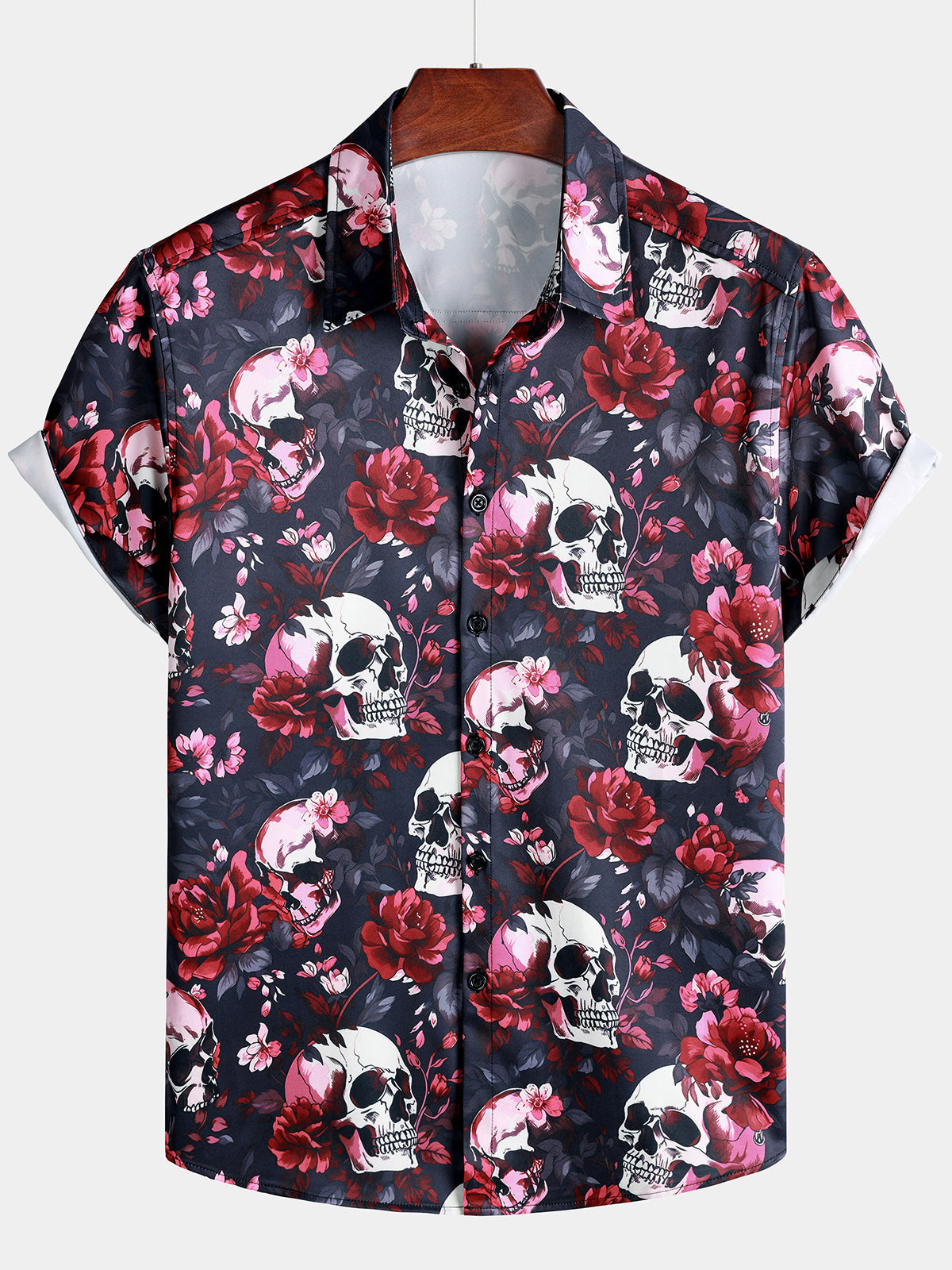 Floral and Skull Print Punk Rock Beach Style Short Sleeve Shirt