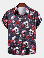 Floral and Skull Print Punk Rock Beach Style Short Sleeve Shirt