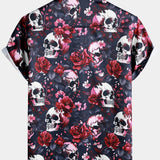 Floral and Skull Print Punk Rock Beach Style Short Sleeve Shirt