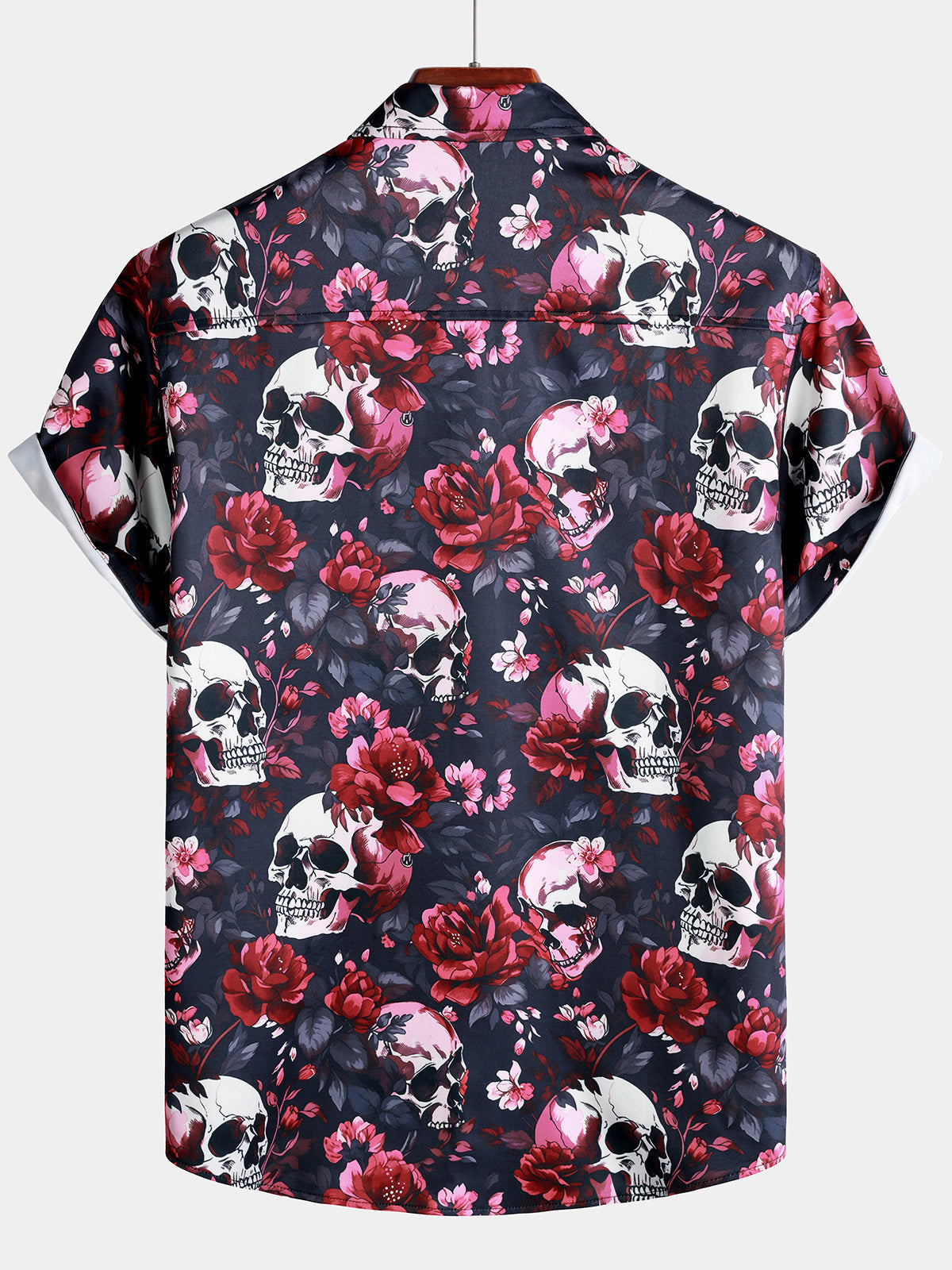 Floral and Skull Print Punk Rock Beach Style Short Sleeve Shirt