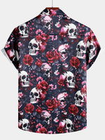 Floral and Skull Print Punk Rock Beach Style Short Sleeve Shirt
