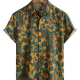 Summer Shirt with Short Sleeves in Retro Style with Sunflower Motif for Men