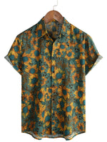 Summer Shirt with Short Sleeves in Retro Style with Sunflower Motif for Men