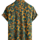 Summer Shirt with Short Sleeves in Retro Style with Sunflower Motif for Men