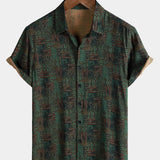 Green Geometric Abstract Vintage Short Sleeve Shirt