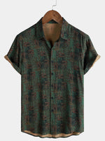 Green Geometric Abstract Vintage Short Sleeve Shirt