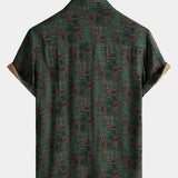 Green Geometric Abstract Vintage Short Sleeve Shirt