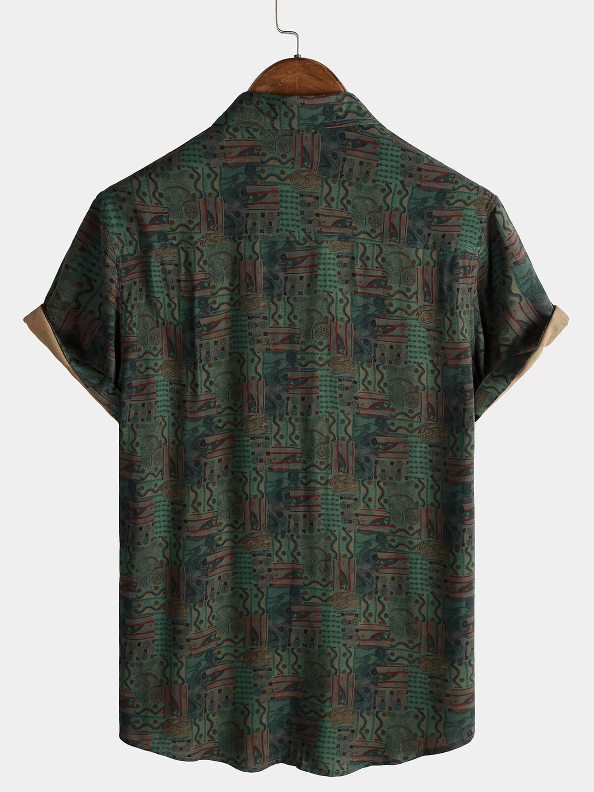 Green Geometric Abstract Vintage Short Sleeve Shirt