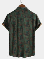 Green Geometric Abstract Vintage Short Sleeve Shirt