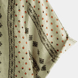Short-Sleeve Vintage Retro Khaki Striped Print Button-Up 70s Shirt