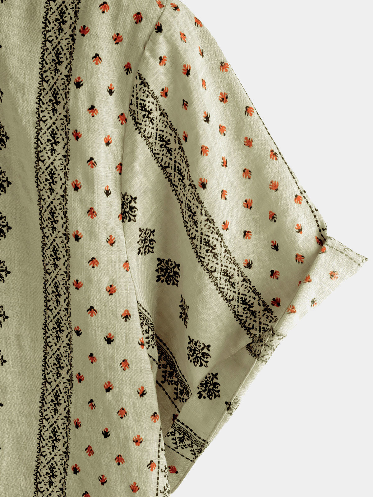 Short-Sleeve Vintage Retro Khaki Striped Print Button-Up 70s Shirt