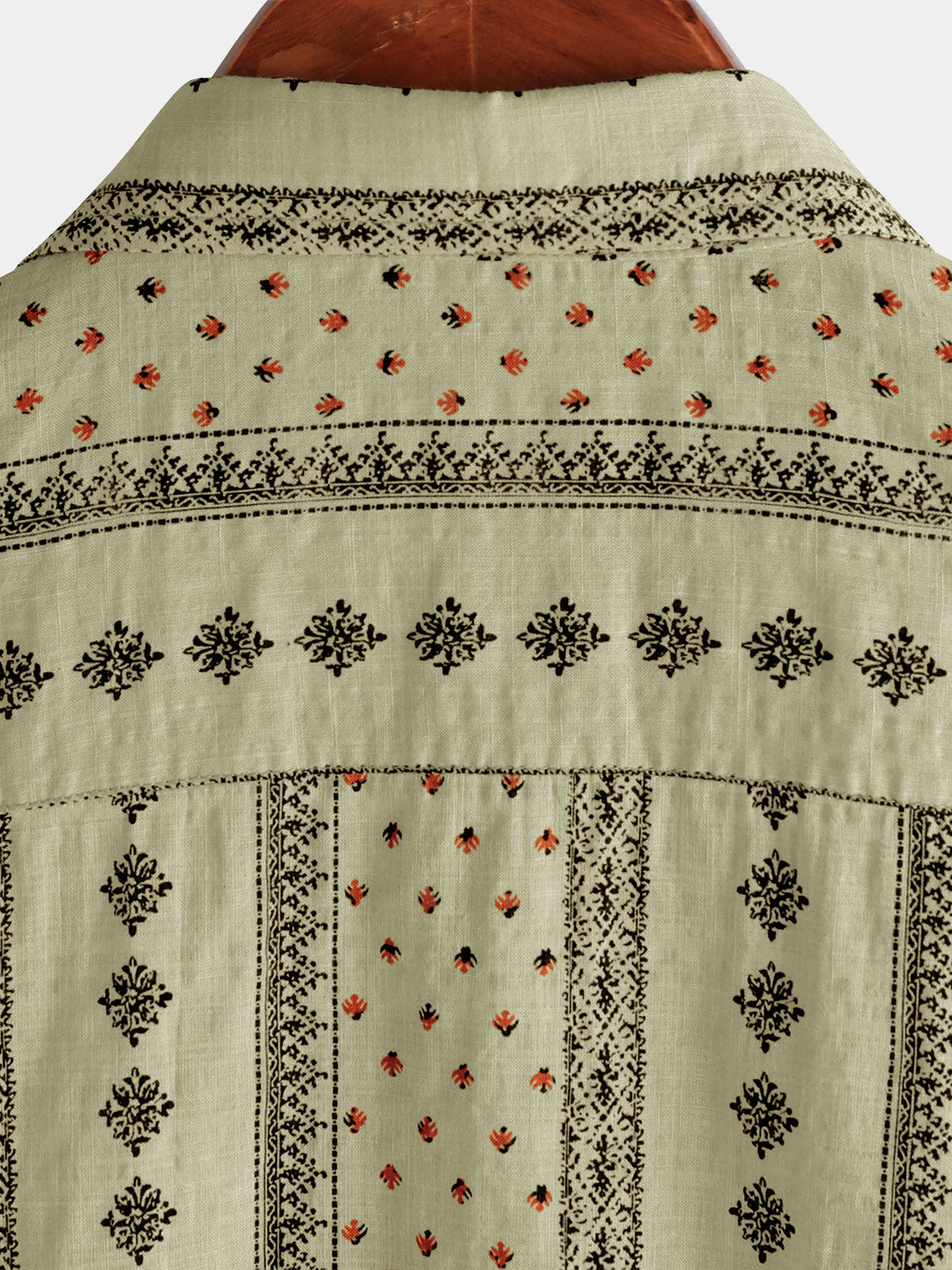 Short-Sleeve Vintage Retro Khaki Striped Print Button-Up 70s Shirt