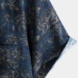 Short-Sleeve Summer Shirt with Pocket and Retro Floral Print