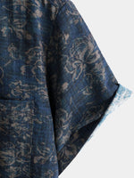 Short-Sleeve Summer Shirt with Pocket and Retro Floral Print