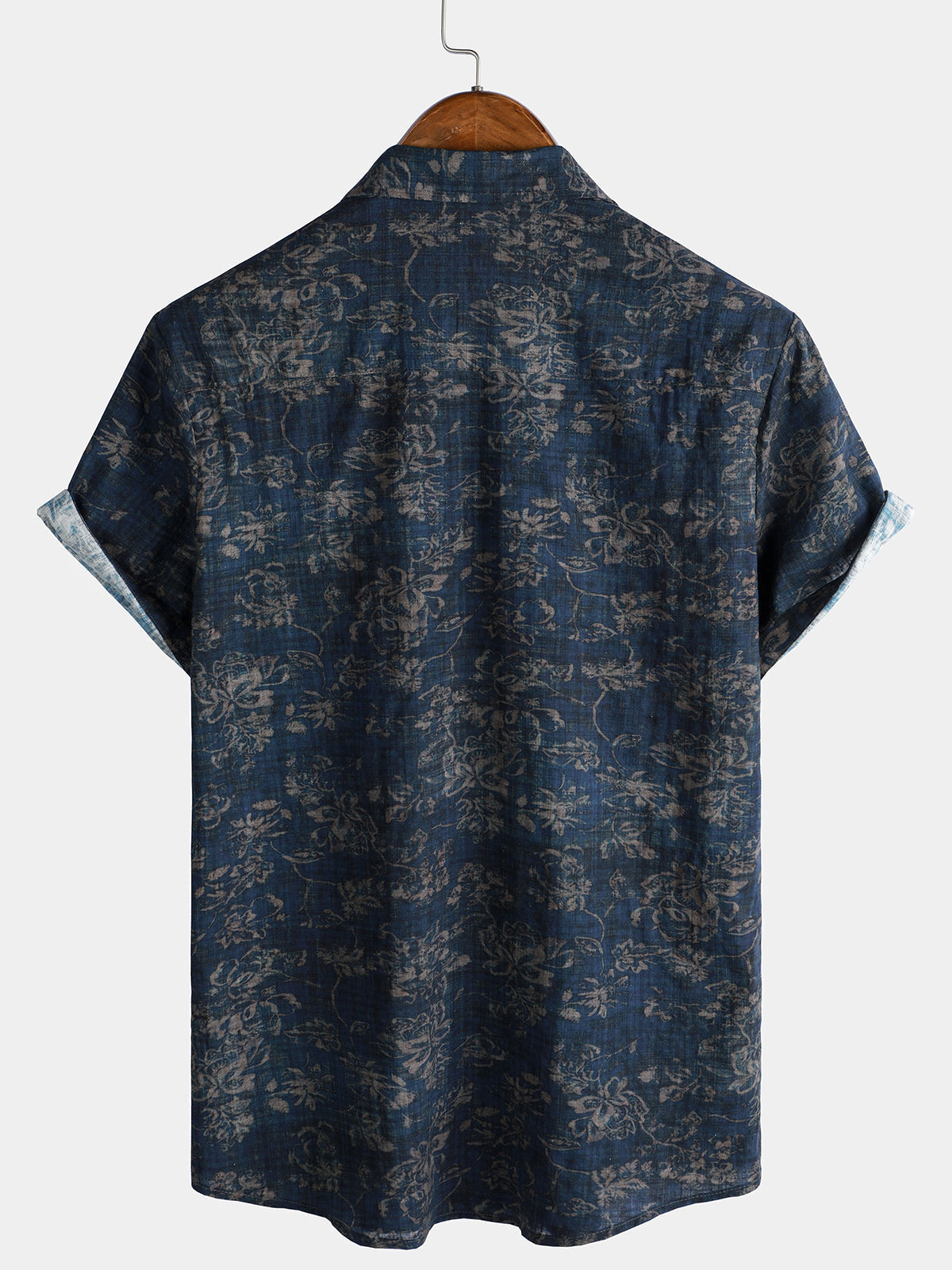Short-Sleeve Summer Shirt with Pocket and Retro Floral Print