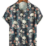Summer Cotton Shirt with Short Sleeve for Men with Punk Rock Skull