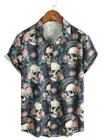 Summer Cotton Shirt with Short Sleeve for Men with Punk Rock Skull