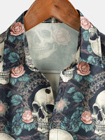 Summer Cotton Shirt with Short Sleeve for Men with Punk Rock Skull