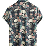 Summer Cotton Shirt with Short Sleeve for Men with Punk Rock Skull