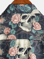 Summer Cotton Shirt with Short Sleeve for Men with Punk Rock Skull
