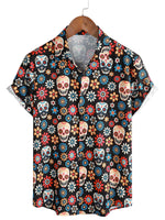 Cotton Summer Short Sleeve Shirt for Men with Punk Rock Skull